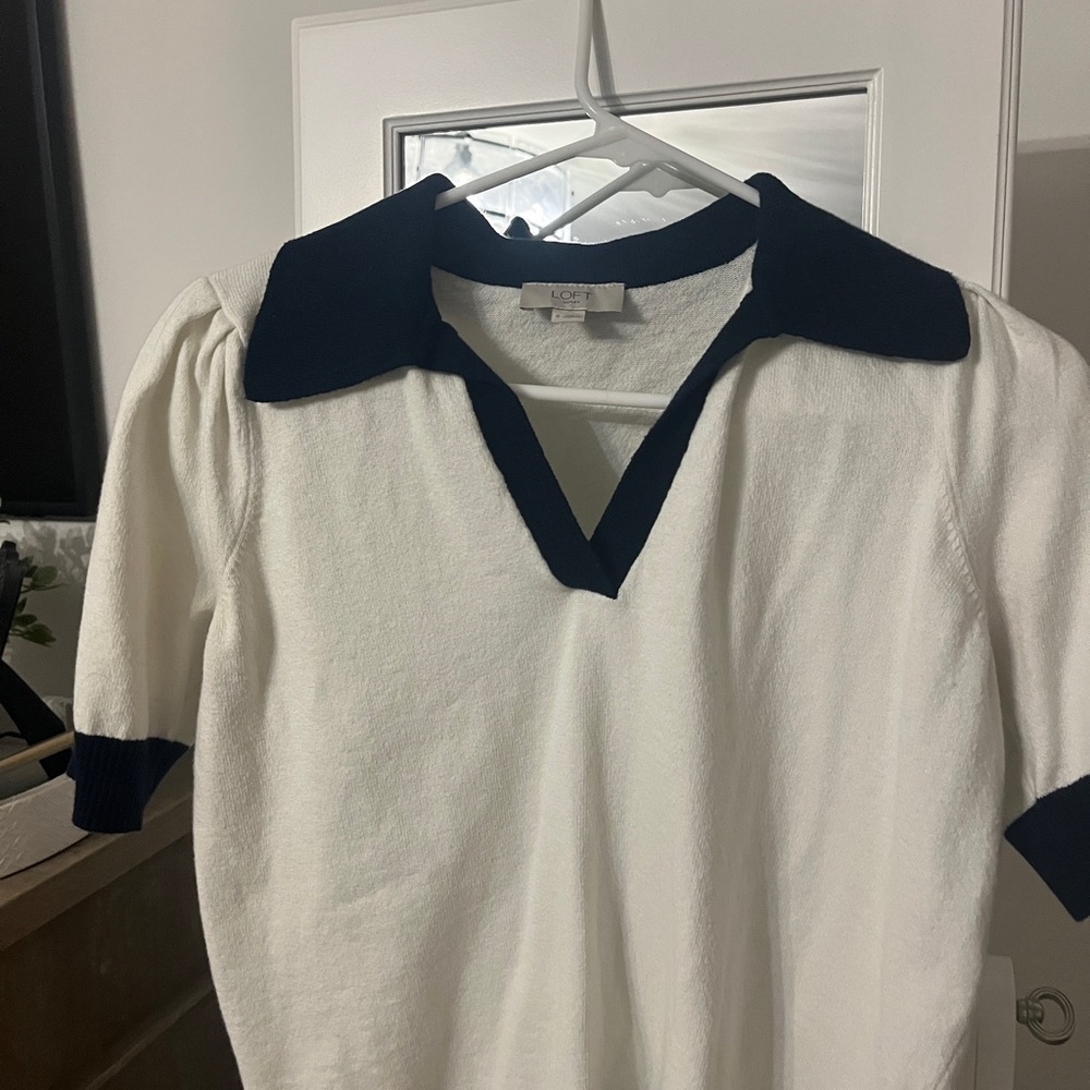 LOFT White Polo with Navy Accents